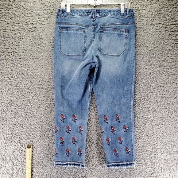 Democracy Jeans Womens 6 Blue Floral Embroidered Stretch Denim Frayed Hem - Picture 10 of 10